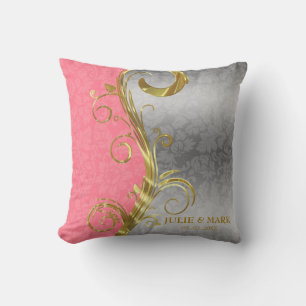 Eleganter rosa und silberfarbener Damast Kissen