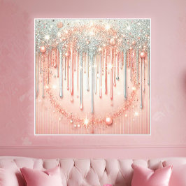 Eleganter Rosa- und Silberrosa-Glitzer Tropfen Leinwanddruck