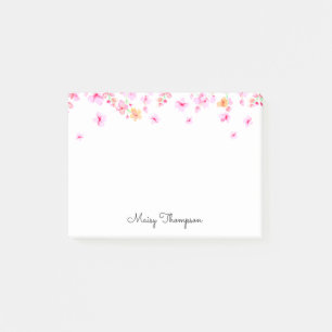 Eleganter rosa Wasserfarbe-Blüten-Script-Name Post-it Klebezettel