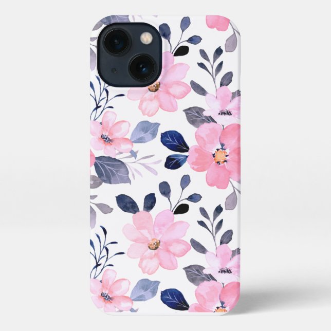 Eleganter Rosa Wasserfarbe-Floral-Handyhülle iPhone Hülle (Rückseite)