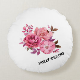 Eleganter rosa Wasserfarben-Blumenstrauß Süße Träu Rundes Kissen