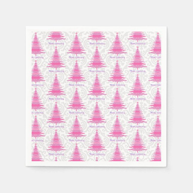Eleganter, rosa Weihnachtsbaum Serviette (Vorderseite)