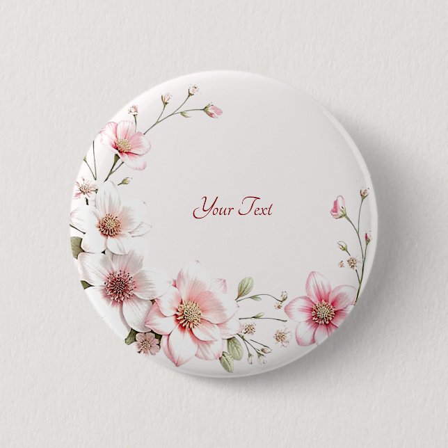 Eleganter rosa weißer Blumenknopf Button (Vorderseite)