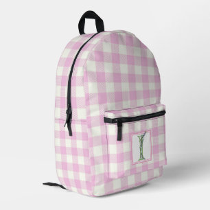 Eleganter rosa weißer Gingham-Monogrammbuchstabe I Bedruckter Rucksack