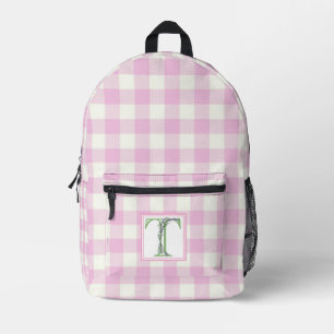 Eleganter rosa weißer Gingham-Monogrammbuchstabe T Bedruckter Rucksack