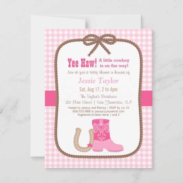 Eleganter Rosa Western Theme Babydusche Einladunge Einladung (Vorderseite)