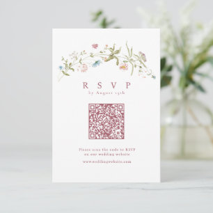 Eleganter, rosa Wildblume Rustic Boho QR-Code RSVP Karte