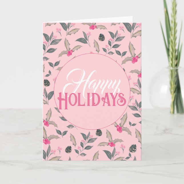 Eleganter rosa Winter florale Wasserfarben Weihnac Karte (Vorderseite)
