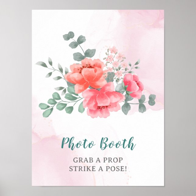 Eleganter, rosafarbener Aquarellstand mit Foto Poster (Vorne)