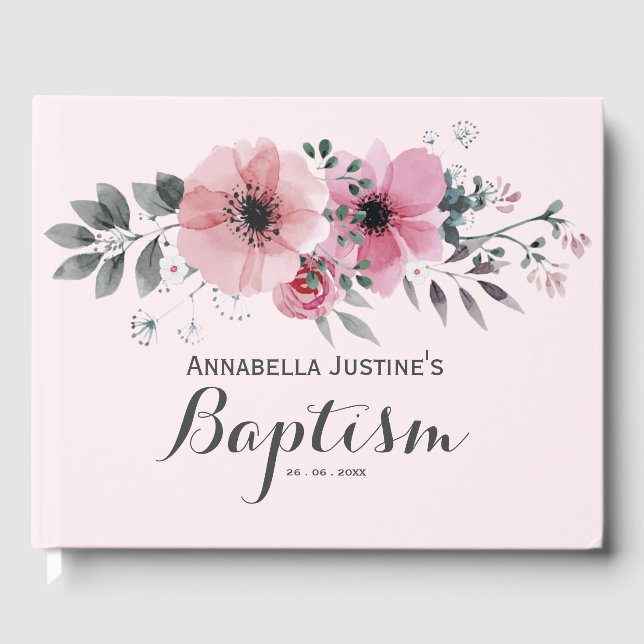 Eleganter rosafarbener BAPTISM Gästebuch (Vorderseite)