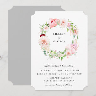 Eleganter rosafarbener Blumenkranz Hochzeit Einladung