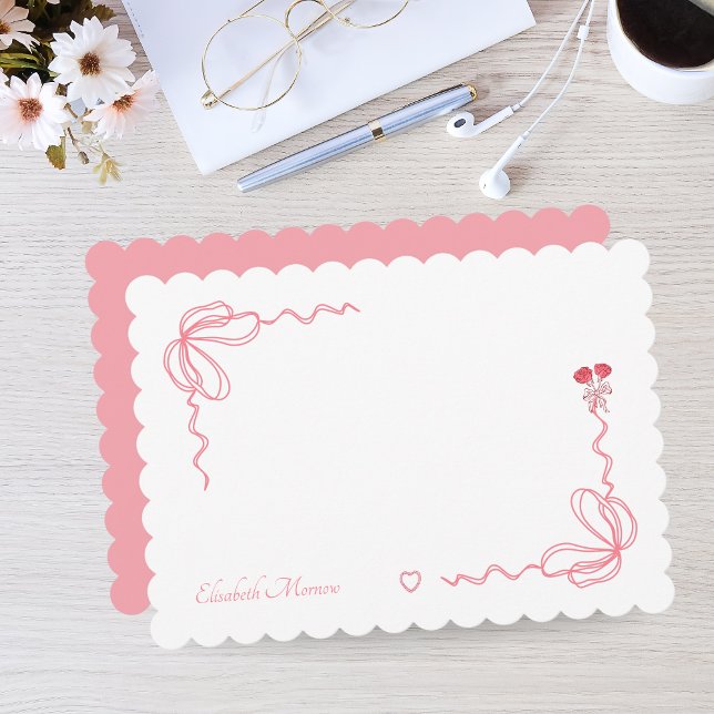 Eleganter rosafarbener Bow Personalisiert Mitteilungskarte (Elegant Watercolor Bow Personalized Note Cards)