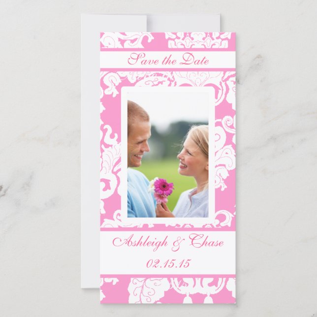 Eleganter rosafarbener Damast Rette das DateYour-F Save The Date (Vorderseite)