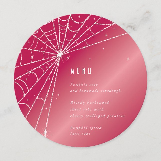 Eleganter rosafarbener Diamantspinnen Webplatz/Run Menükarte (Vorderseite)