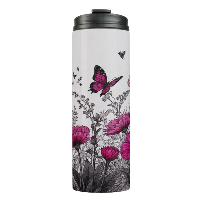 Eleganter rosafarbener, floraler Wärmeleiter Thermosbecher (Vorderseite)