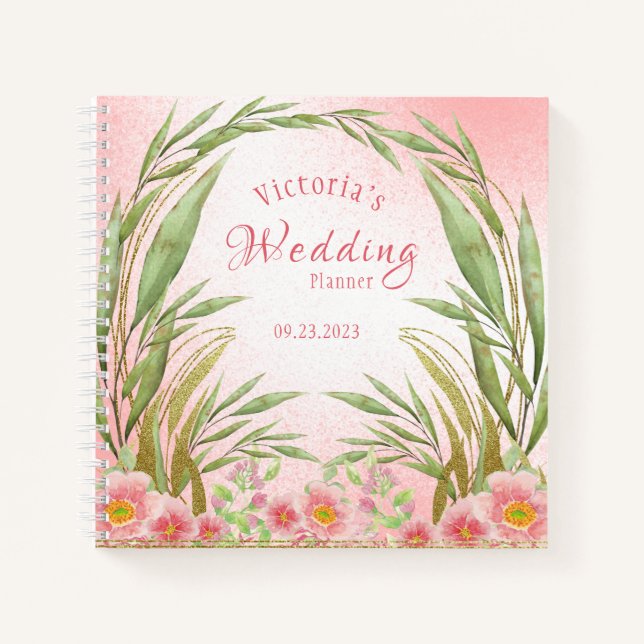 Eleganter rosafarbener Hochzeitsplaner Notizbuch (Vorderseite)