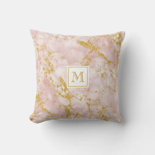 Eleganter rosafarbener Imitat Monogram Gold Glitze Kissen
