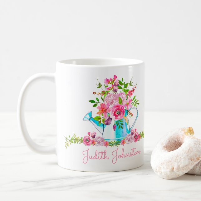 Eleganter rosafarbener Individuelle Name Kaffeetasse (Mit Donut)