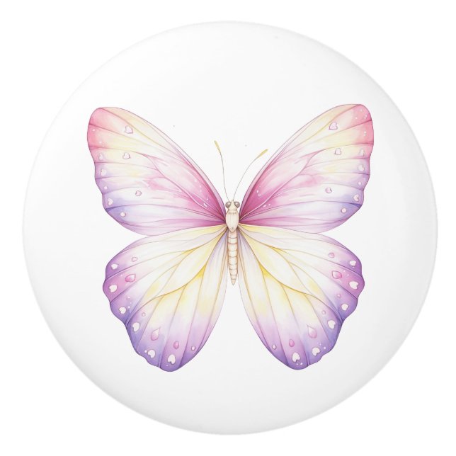 Eleganter rosafarbener Lila Schmetterling-Hübscher Keramikknauf (Vorderseite)