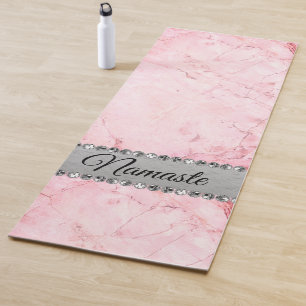 Eleganter rosafarbener Marmor Diamant Bling Namast Yogamatte
