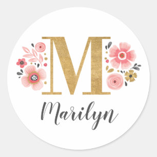 Eleganter rosafarbener Monogram, erster Goldbrief  Runder Aufkleber