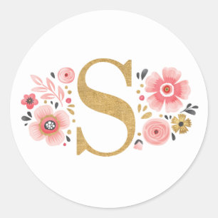 Eleganter rosafarbener Monogram, erster Goldbrief Runder Aufkleber