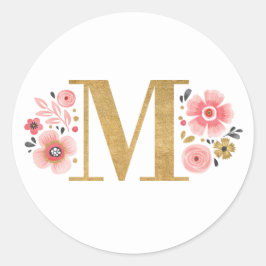 Eleganter rosafarbener Monogram, erster Goldbrief  Runder Aufkleber