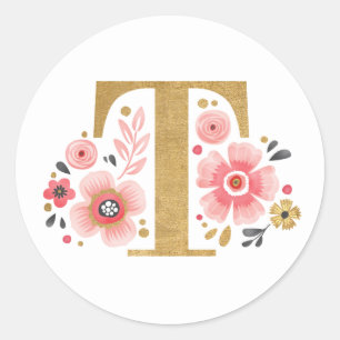 Eleganter rosafarbener Monogram, erster Goldbrief Runder Aufkleber