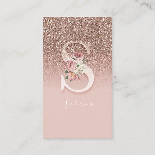 Eleganter rosafarbener Monogram, erster Goldbrief  Visitenkarte (Vorderseite)