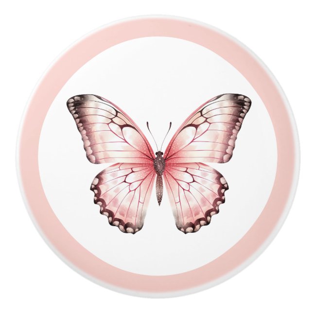 Eleganter rosafarbener Schmetterling, Hübscher Mäd Keramikknauf (Vorderseite)