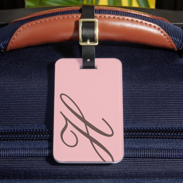 Eleganter rosafarbener und brauner Monogramm-Gepäc Gepäckanhänger (Vorderseite Insitu 2)