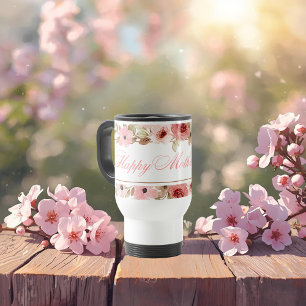 Eleganter rosafarbener Wasserfarben-Blumen-Reisebe Reisebecher