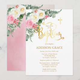Eleganter Rose Garden - Girl Taufe - Imitate Gold Einladung