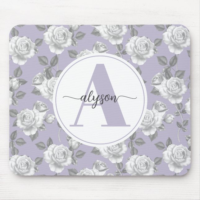 Eleganter Rose Garden in Lavender Monogram Mouse p Mousepad (Vorne)