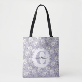 Eleganter Rose Garden Monogram Lavender Tasche