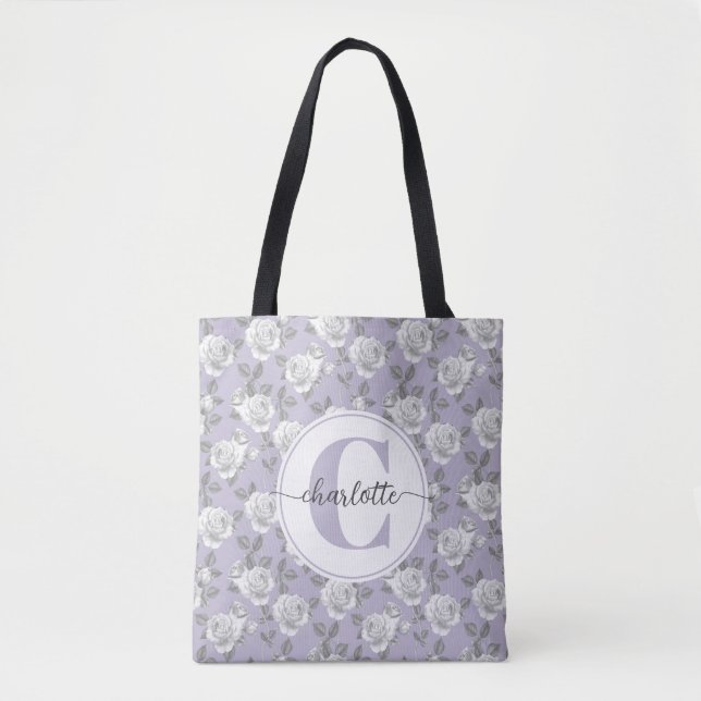 Eleganter Rose Garden Monogram Lavender Tasche (Vorderseite)
