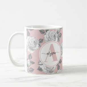 Eleganter Rose Garten in rosa Monogramm Tasse