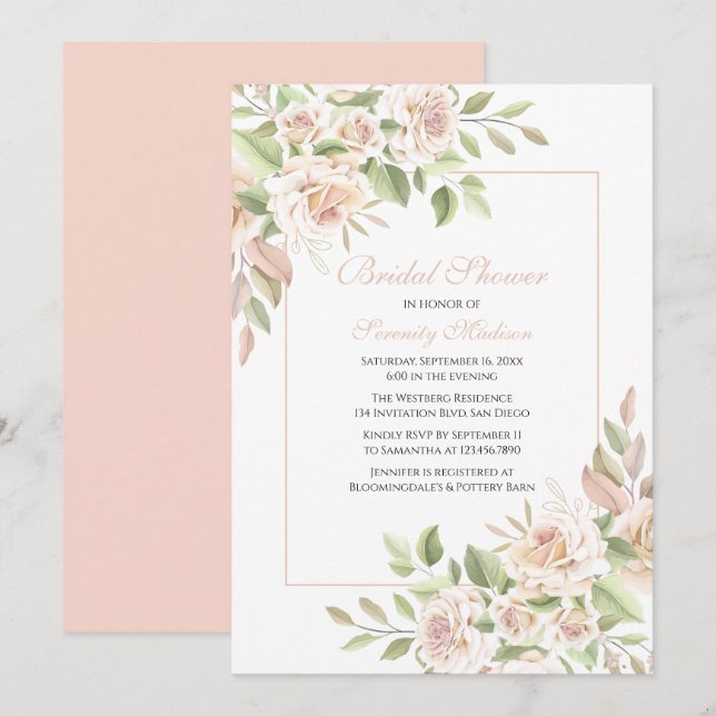 Eleganter Rose Garten Rosa Blumenzwiese Einladung (Vorne/Hinten)