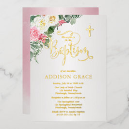 Eleganter Rose Garten - Taufe für Mädchen - Gold Folieneinladung