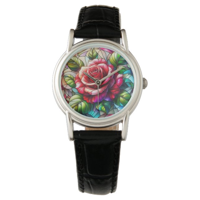 Eleganter Rose gefestigter Glaseffekt Armbanduhr (Vorderseite)