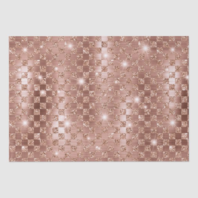Eleganter Rose Gold Checkered Metallic Glitzer Seidenpapier (Vorderseite)
