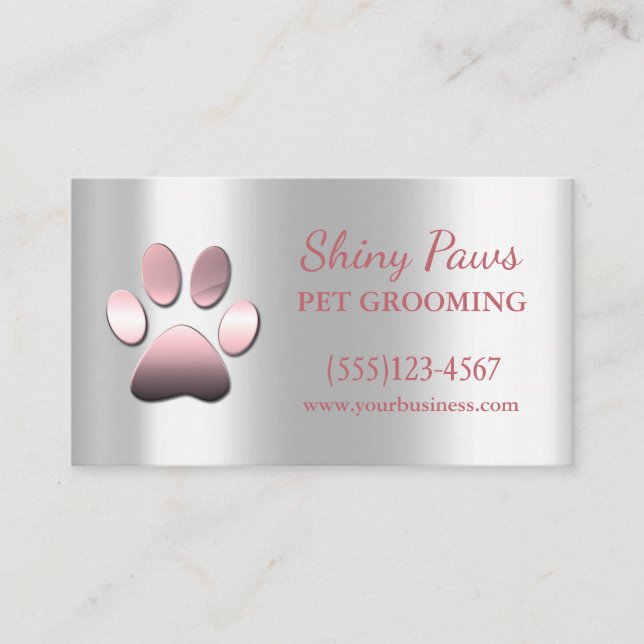 Eleganter Rose Gold Dog Paw Pet Grooming Service Visitenkarte (Vorderseite)