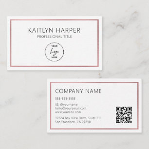 Eleganter Rose-Gold-Folienrahmen Minimal Logo QR-C Visitenkarte