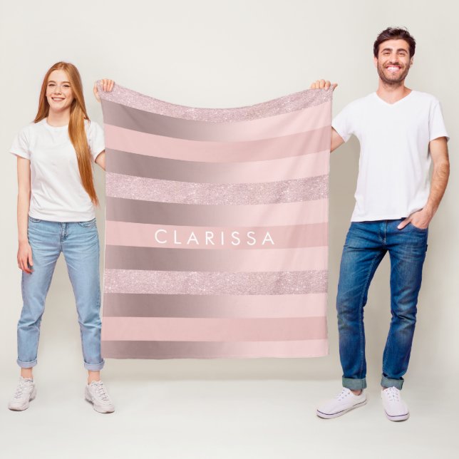 Eleganter Rose Gold Glitzer & Rosa Streifen Fleecedecke (Beispiel)
