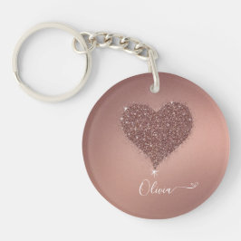 Eleganter Rose Gold Heart Glitterie Akryllischer S Schlüsselanhänger