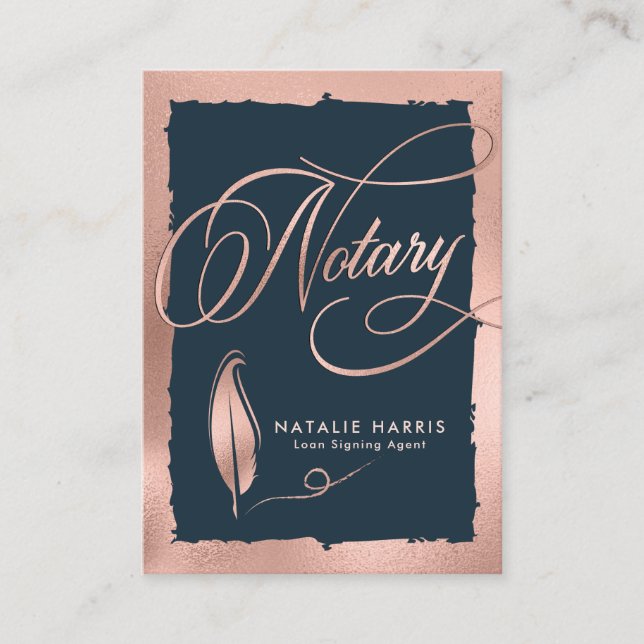Eleganter Rose Gold & Navy Notar-Agent  Visitenkarte (Vorderseite)