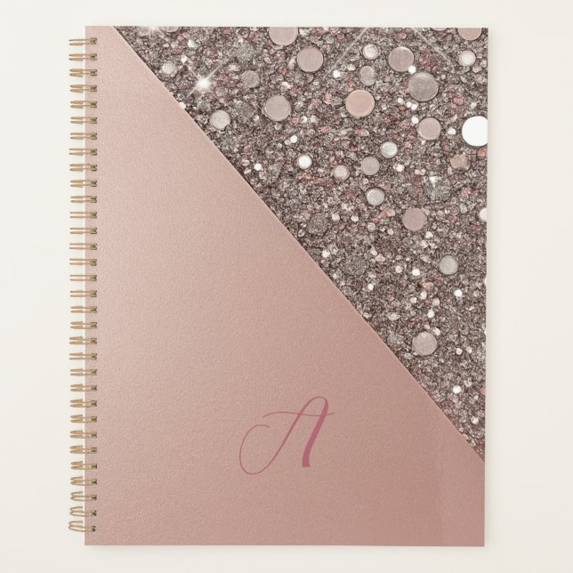 Eleganter Roségold-Monogramm-Planer Planer (Vorderseite)