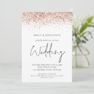 Eleganter Rosen Gold Glitter QR Code Hochzeit Einladung