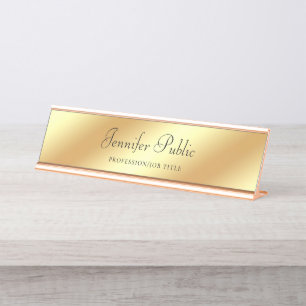 Eleganter Rosen-Goldschablonen-Handskript-Text Schreibtischnamensplakette