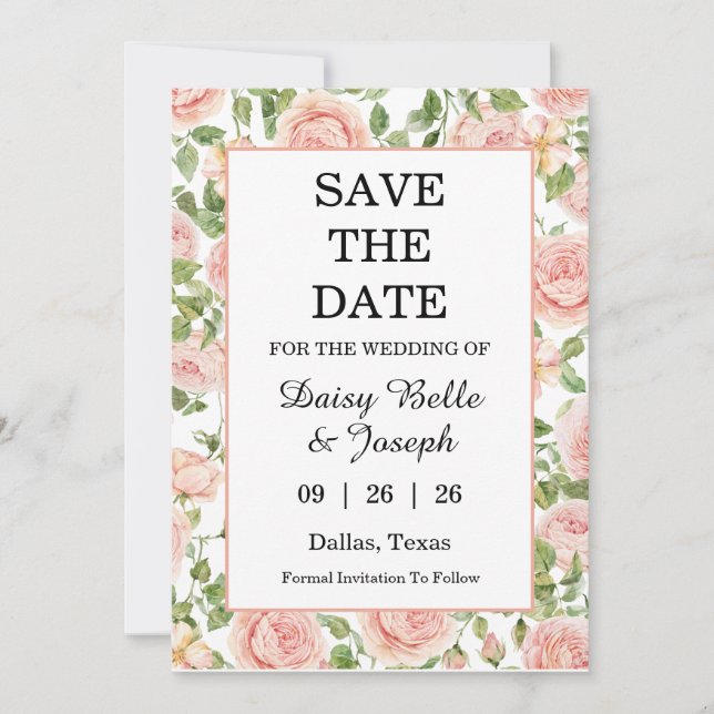 Eleganter Rosengarten in Rosa Save The Date (Vorderseite)